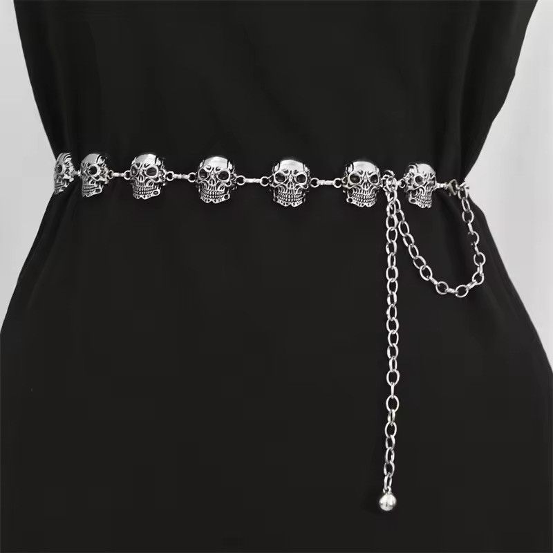 Jewelry Silver Chain Belt Skull Waist Designer Belts Size ONE SIZE - 1 Thumbnail