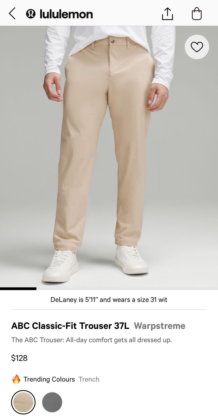 Lululemon Lululemon 32x37 ABC Khaki Pants Size US 33 - 1 Thumbnail