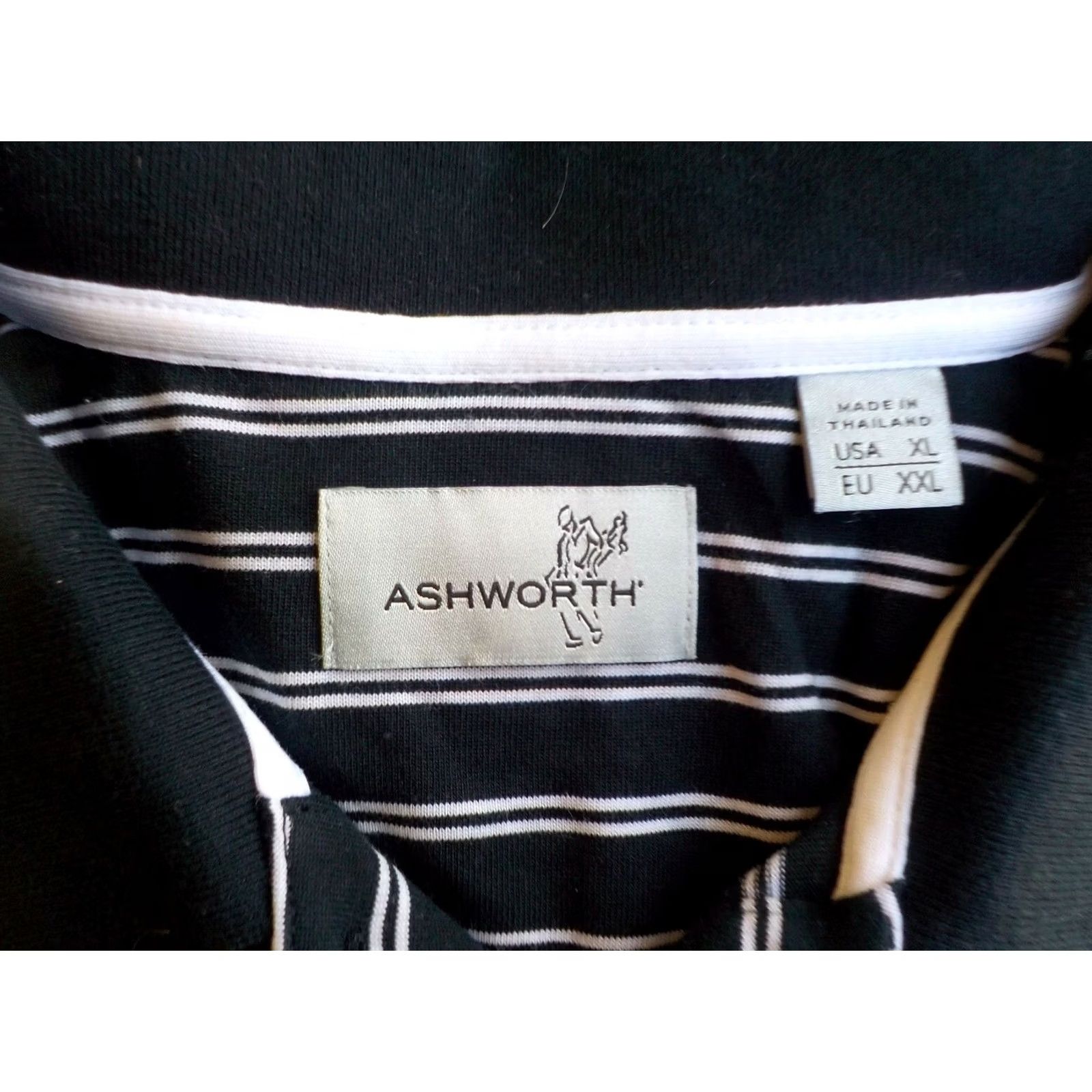Vintage Ashworth Polo Shirt Mens XL Black White Stripes Ryder Cup Celtic Manor Embroidered Back Neck 65% Cotton 35% Polyester Size US XL / EU 56 / 4 - 6 Thumbnail