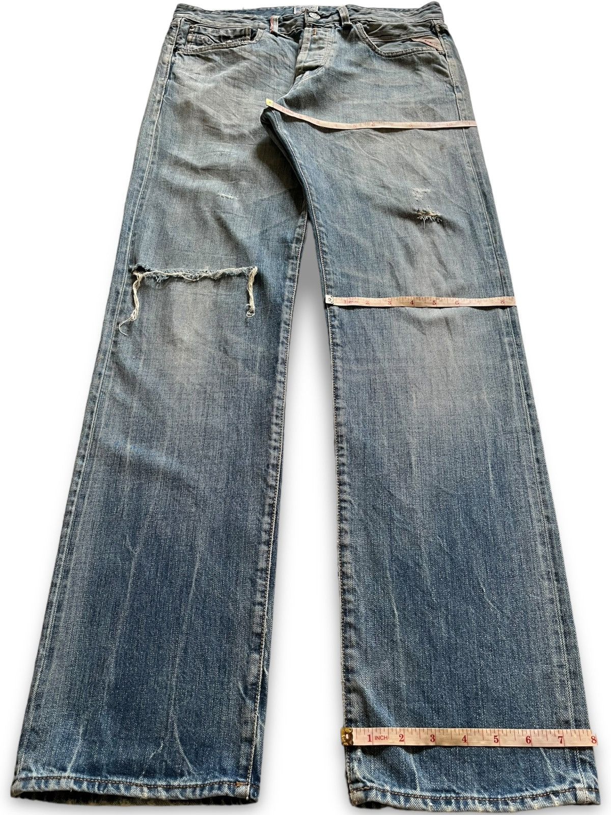 Replay Vintage Replay Selvedge Faded Wash Distressed Loose Jeans Size US 33 - 16 Thumbnail