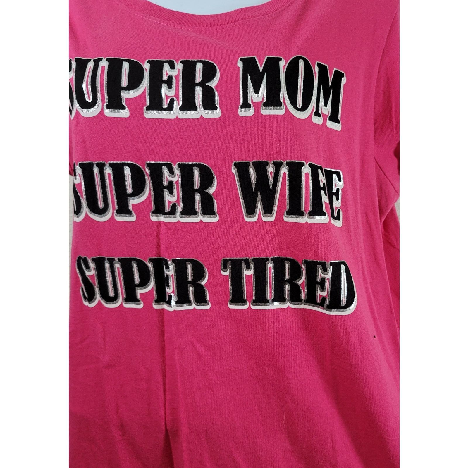 Other Pink Black Graphic Super Mom Super Wife Super Tired Top L Size L / US 10 / IT 46 - 2 Thumbnail