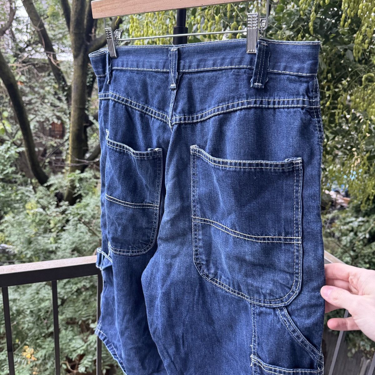 Vintage Faded Dark Wash Baggy Wide Leg Denim Work Shorts ERD Grunge Size US 34 / EU 50 - 3 Thumbnail