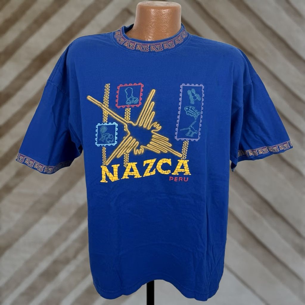 Vintage VINTAGE Peru Shirt Mens XL Nazca Lines Geometric Print Cobalt Souvenir Tee Size US XL / EU 56 / 4 - 1 Thumbnail