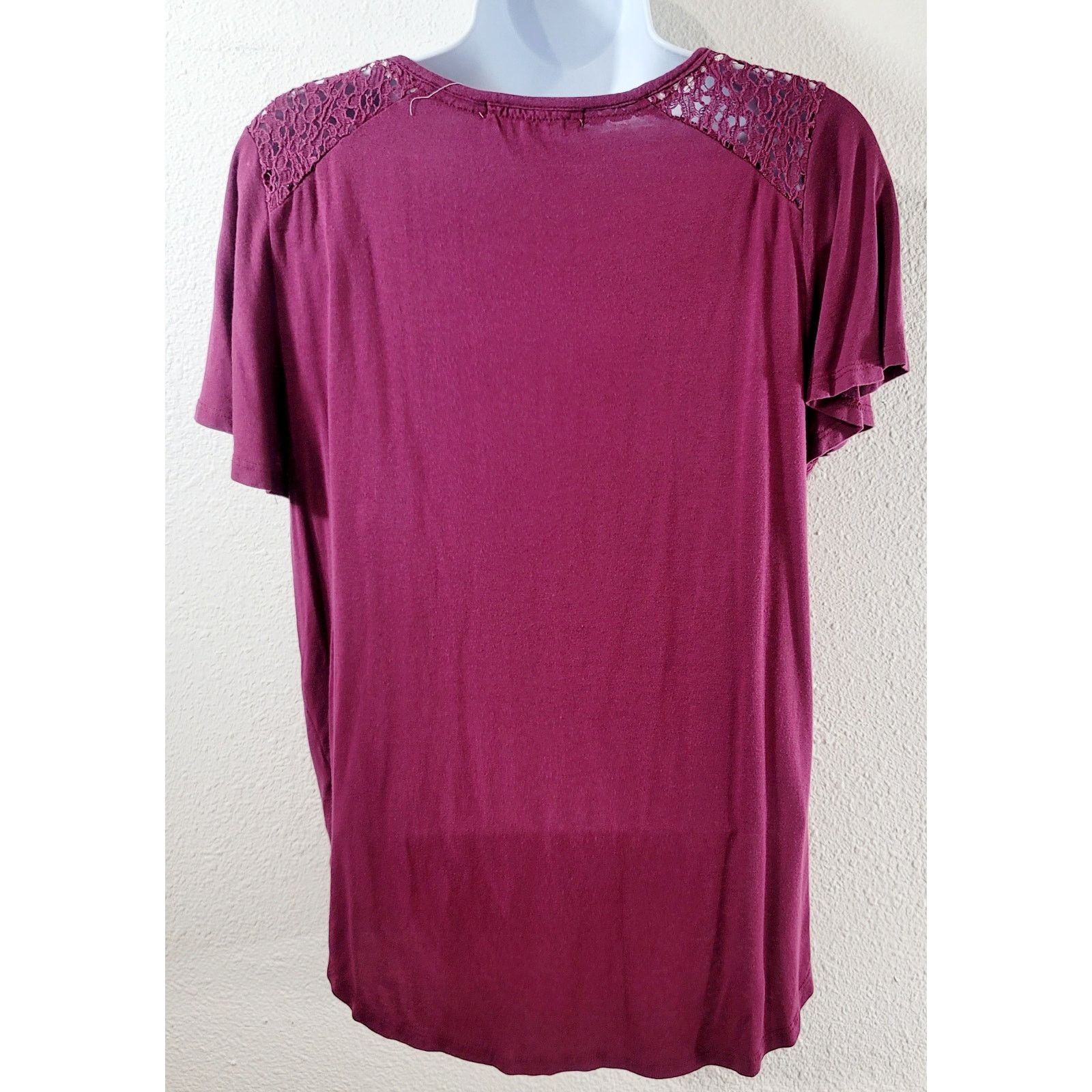 Other Rewind Burgundy Round Neck Lace Crochet Shoulders Top Medium Size M / US 6-8 / IT 42-44 - 4 Thumbnail