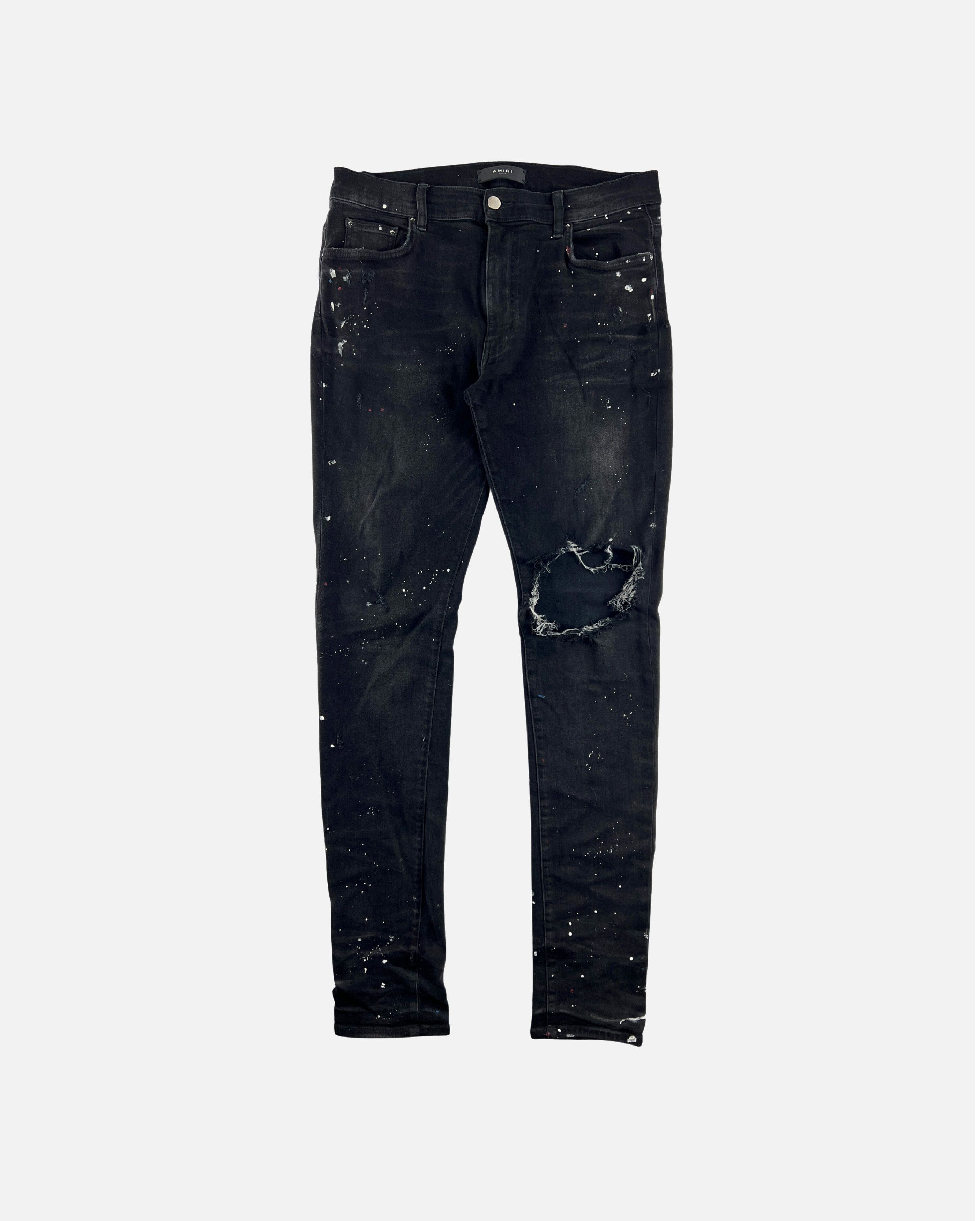 Amiri Amiri Washed Black Paint Distressed Jeans Size US 34 / EU 50 - 1 Thumbnail
