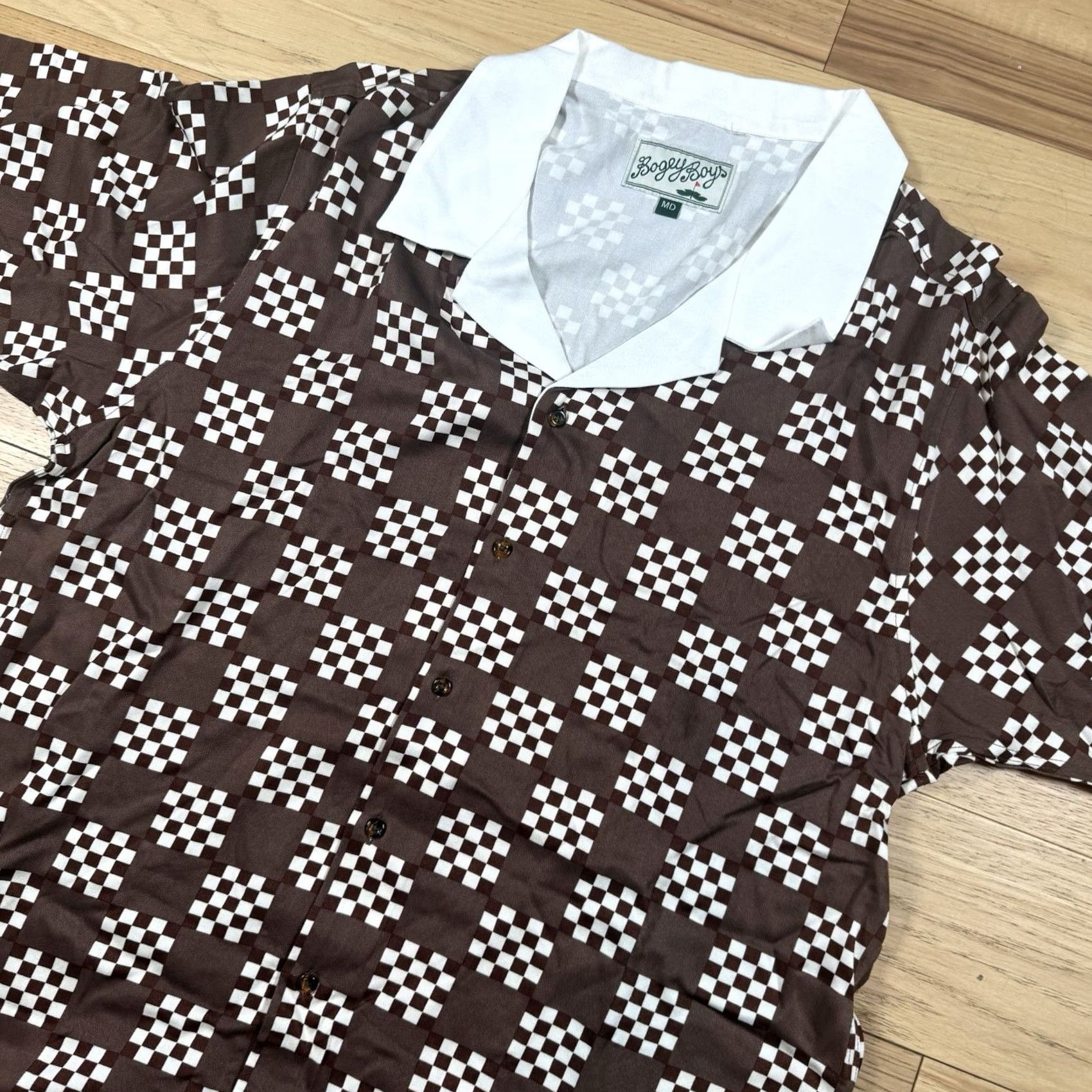 Vintage Bogey Boys Golf Button Shirt Mens M Short Sleeve Dri Fit Brown Polo Check NWOT Size US M / EU 48-50 / 2 - 2 Thumbnail