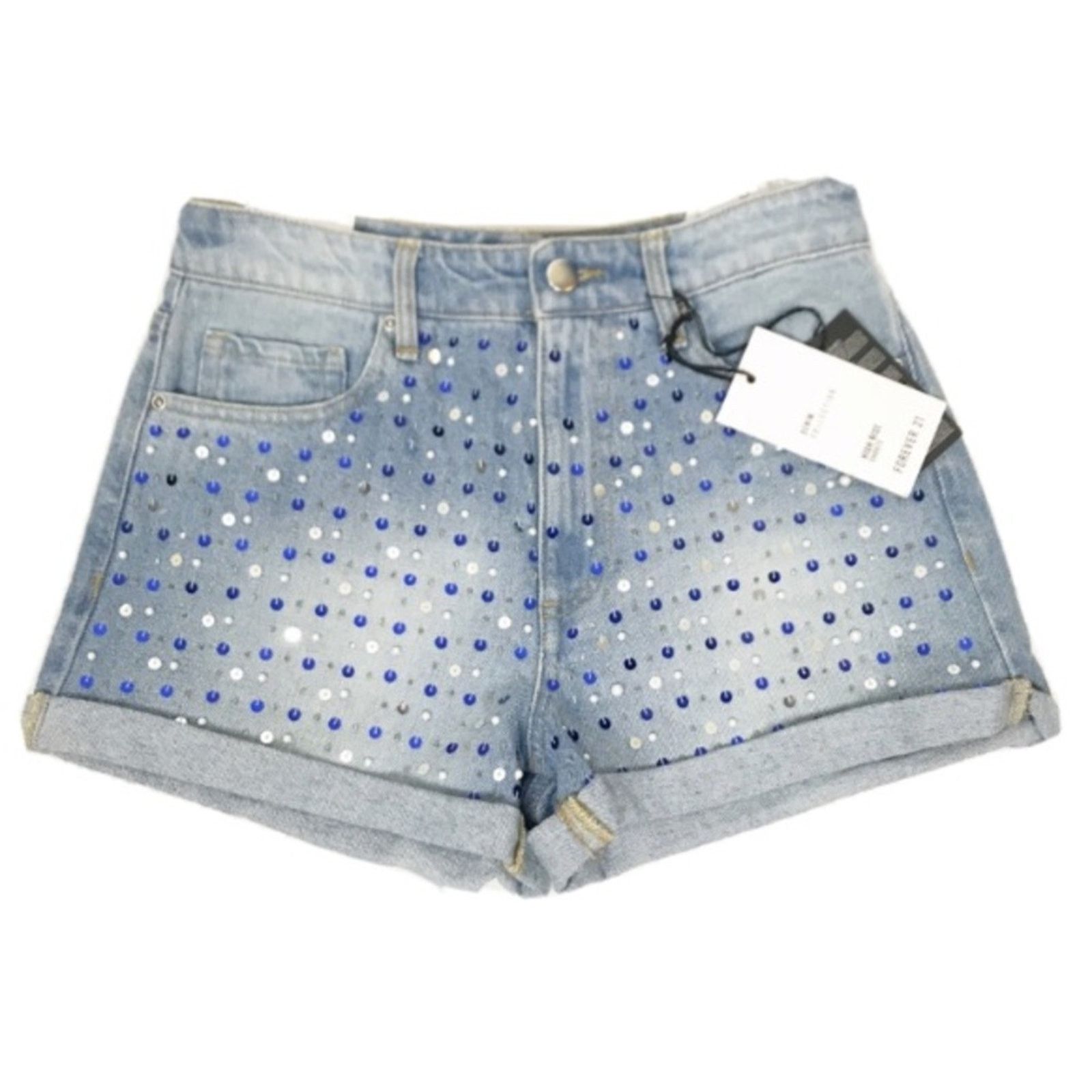Forever 21 Forever 21 Sequin Pearl High Rise Jean Shorts Size 24" / US 00 / IT 34 - 1 Thumbnail
