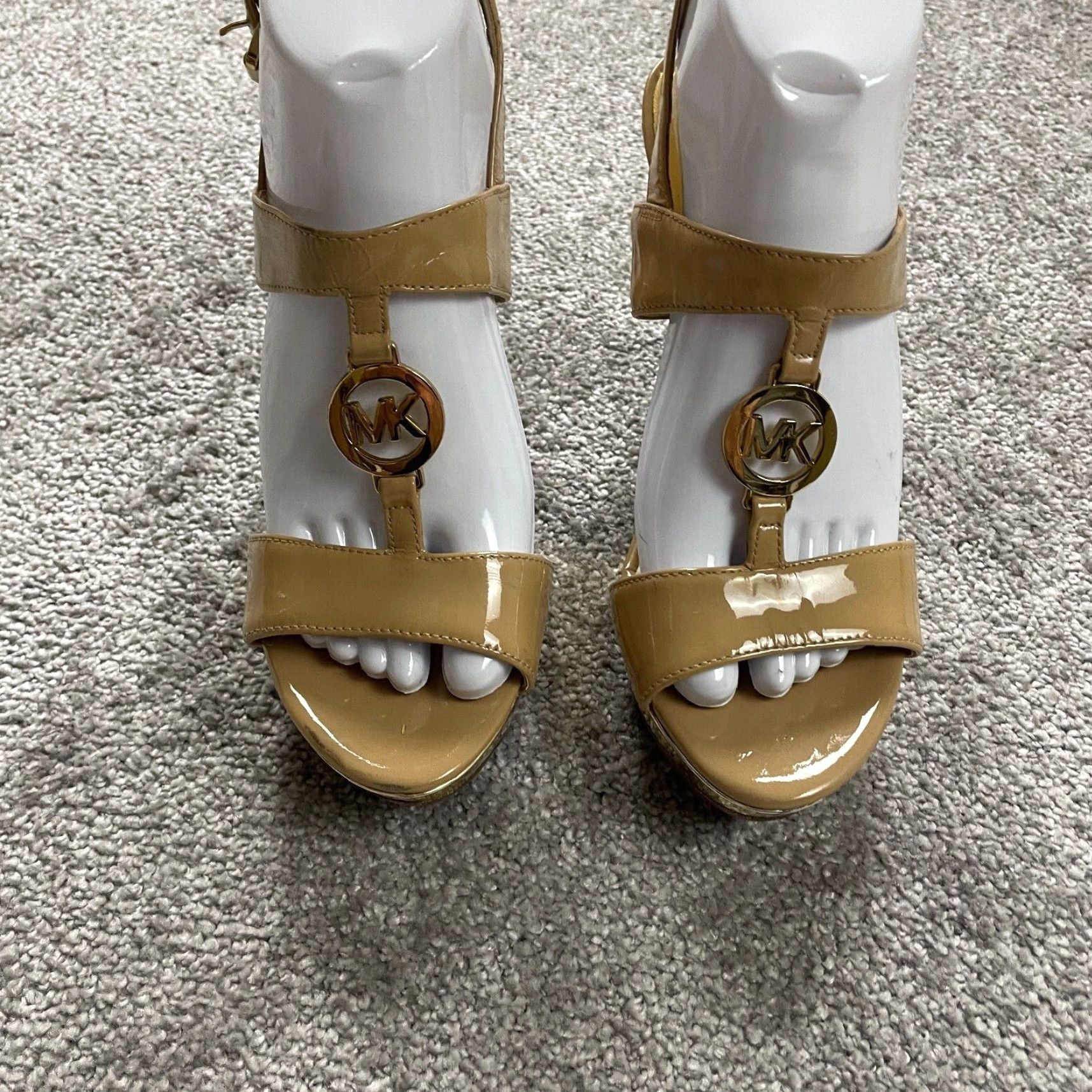 Michael Kors Michael Kors Sandal Womens 8.5 M Strappy Leather Embossed Logo Buckle Heel Cuban Size US 9 / IT 39 - 4 Thumbnail