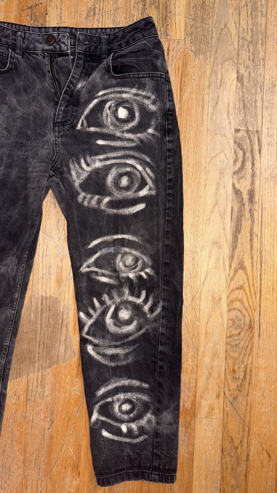 Beauty Beast × Vintage 🔥Vintage RECLAIMED black eye print jeans super unique design Size US 29 - 2 Thumbnail