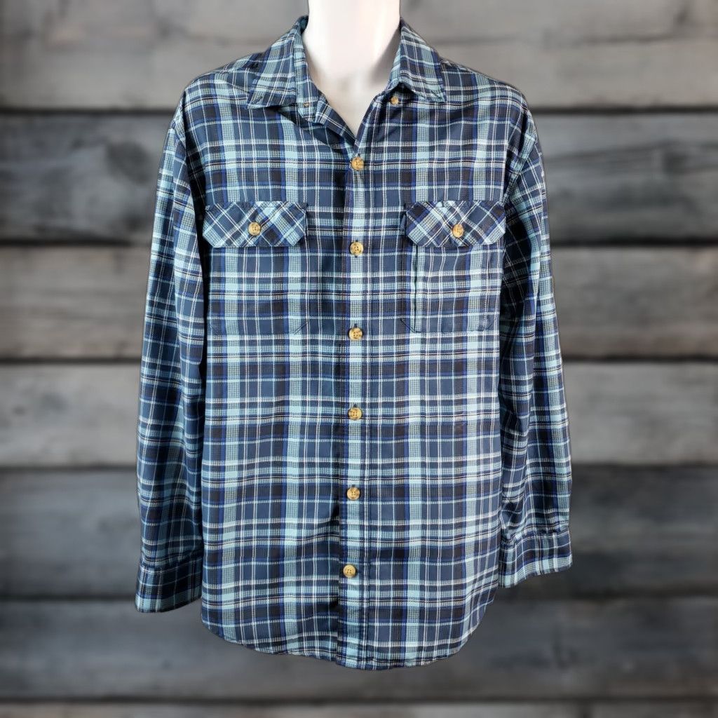 Vintage Duluth Mens Button Front Shirt M Blue Plaid Long Sleeve Polyester Shirt Mens Size US M / EU 48-50 / 2 - 1 Thumbnail