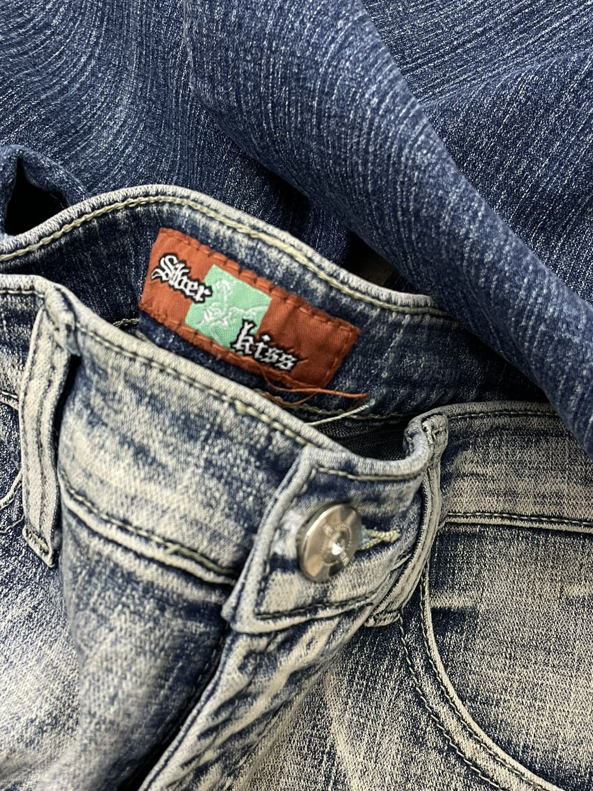 Tornado Mart SILVER KISS JAPAN DESIGNER FLARED DISTRESSED MUDWASH JEANS Size US 28 / EU 44 - 14 Thumbnail