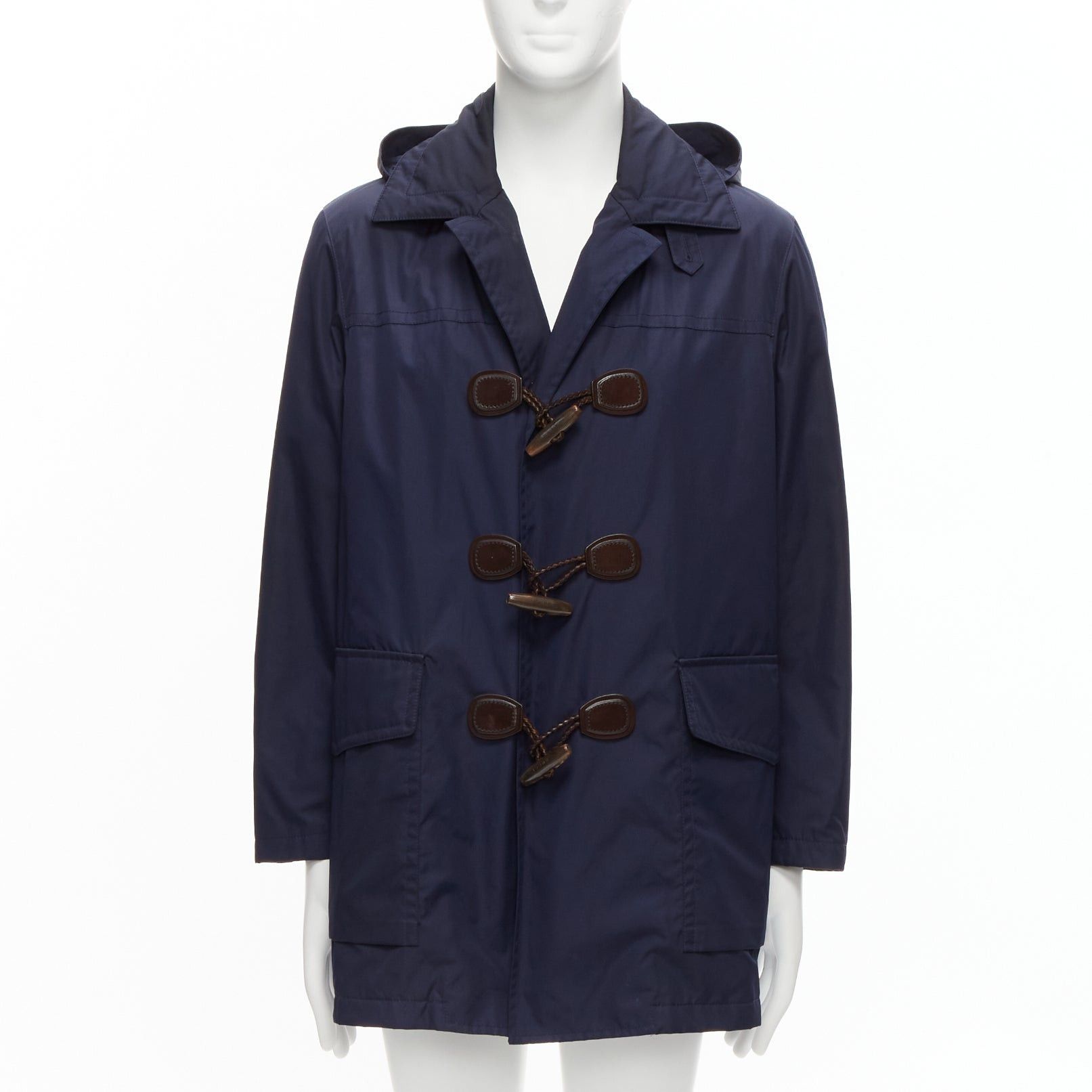 Gucci GUCCI 2012 navy nylon brown toggle hooded anorak jacket coat IT48 M Size XL / US 12-14 / IT 48-50 - 1 Thumbnail