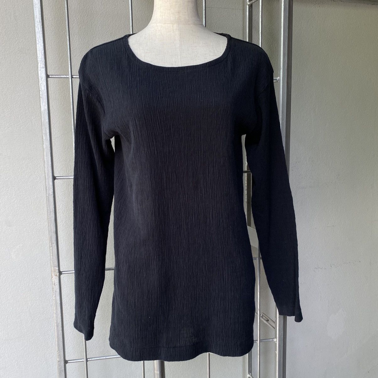 Issey Miyake Plantation Black Crinkled Stretch Long Sleeve Top Size M / US 6-8 / IT 42-44 - 14 Thumbnail