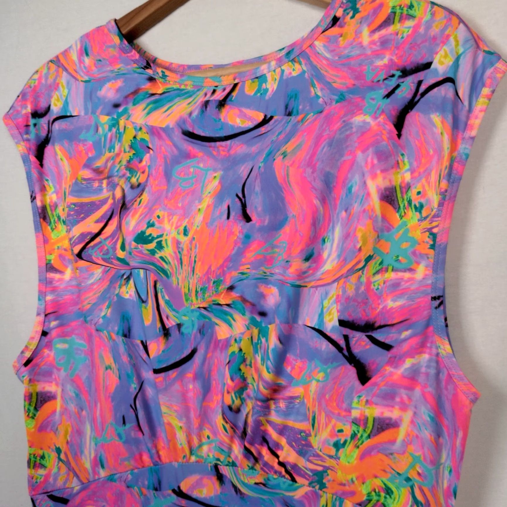 Vintage Lisa Blue Call Of The Whale Dress AUS UK 14 US 10 Beach Ruffle Psychedelic Swirl Size L / US 10 / IT 46 - 6 Thumbnail