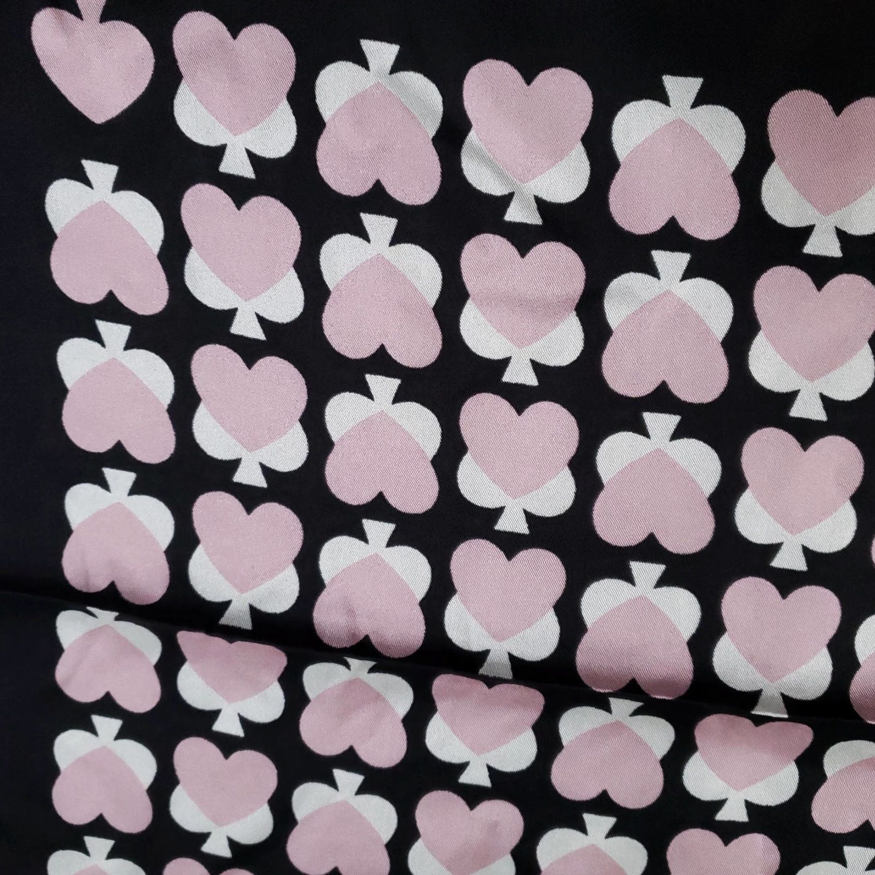 Pinko Kate Spade Scarf Womens Square Scarf 33x33in Pink Black Silk Geometric Heart Pattern Size ONE SIZE - 7 Thumbnail