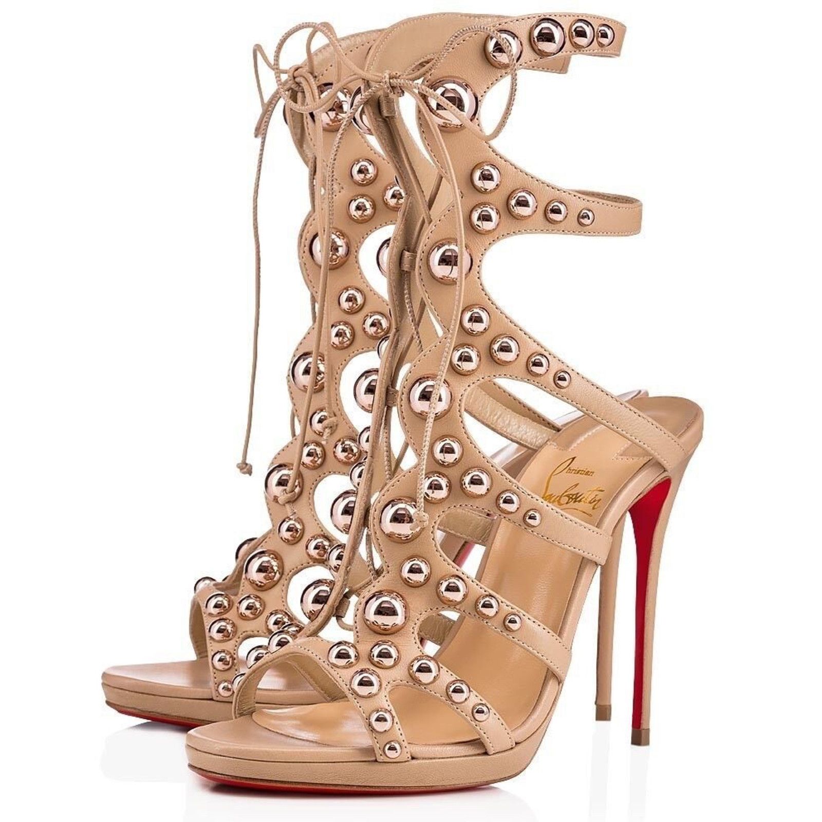 Christian Louboutin Christian Louboutin Amazoubille Nude Beige Lace Up Sandal 35 Size US 5 / IT 35 - 1 Thumbnail