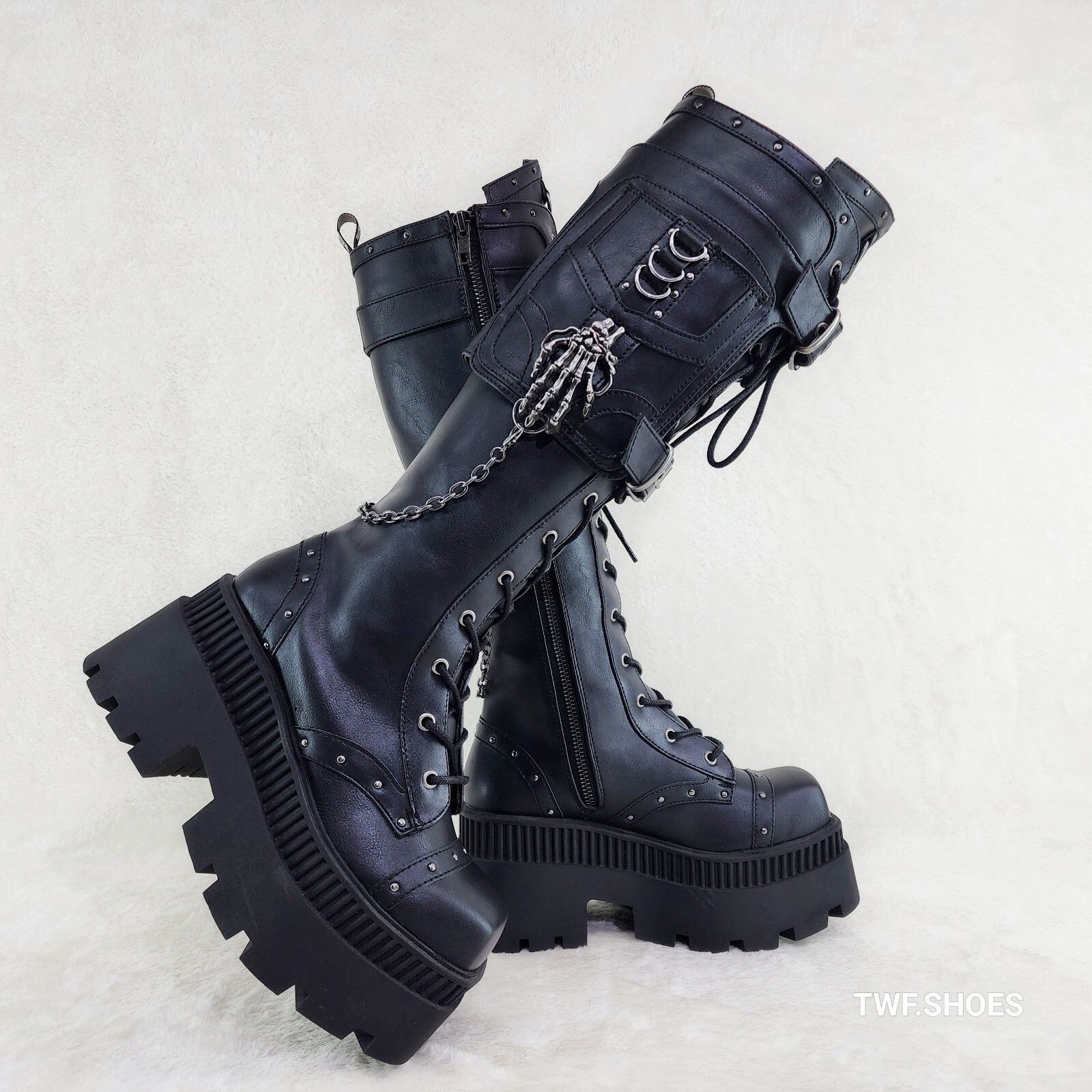 Demonia Cult DEMONIA Wicked Wrath Square Toe Goth Lace Up Knee High Boots Size US 10 / IT 40 - 6 Thumbnail