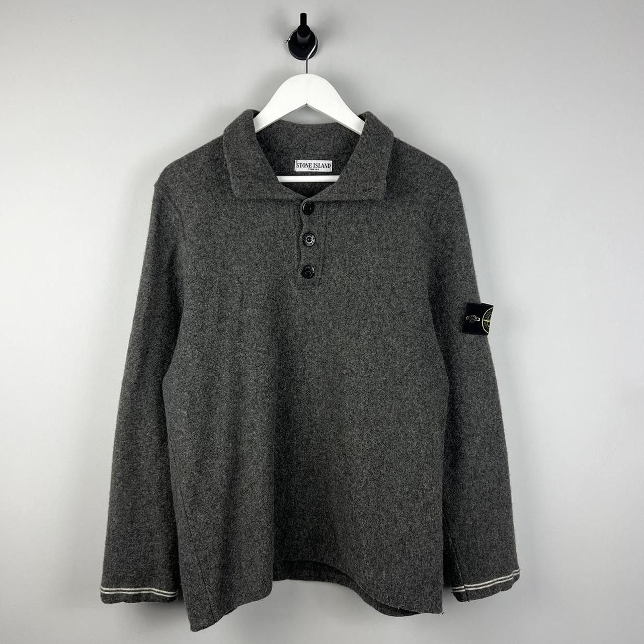image of Stone Island Knit Collared Jumper in Grey, Men's (Size Medium)