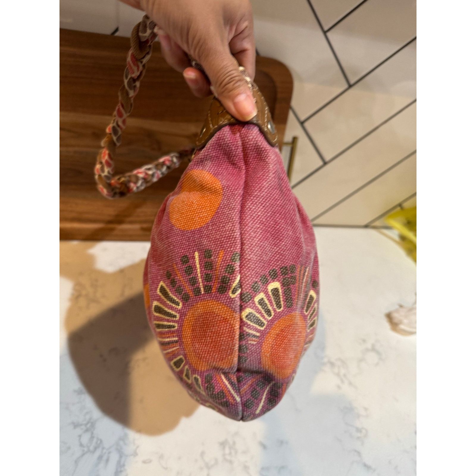 Guess vintage Fossil Canvas Hobo Bag abstract orange brown floral Size ONE SIZE - 12 Thumbnail