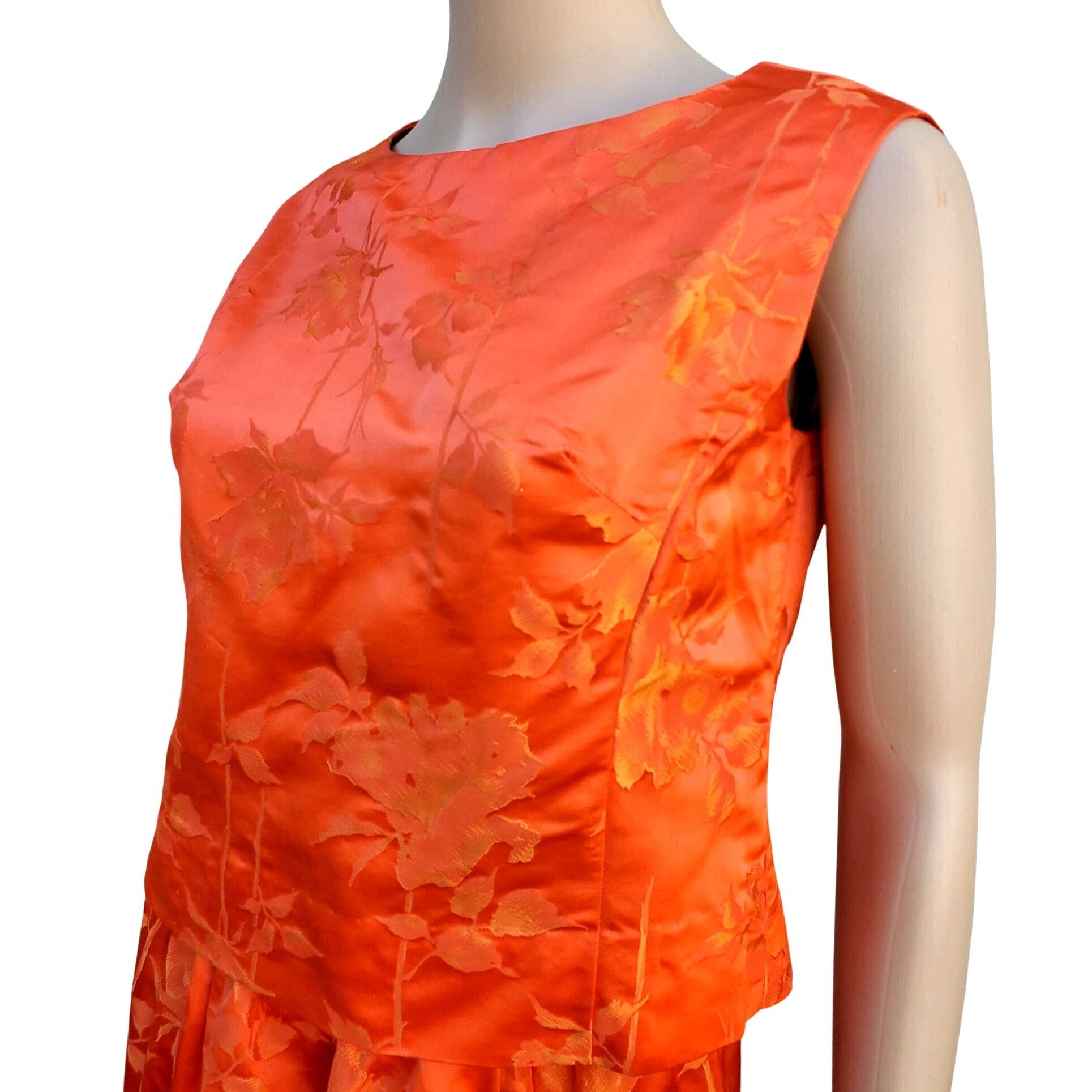 Handmade 60s Vintage Maxi Skirt Set Size 4 Orange Silk Brocade Made i Size S / US 4 / IT 40 - 8 Thumbnail