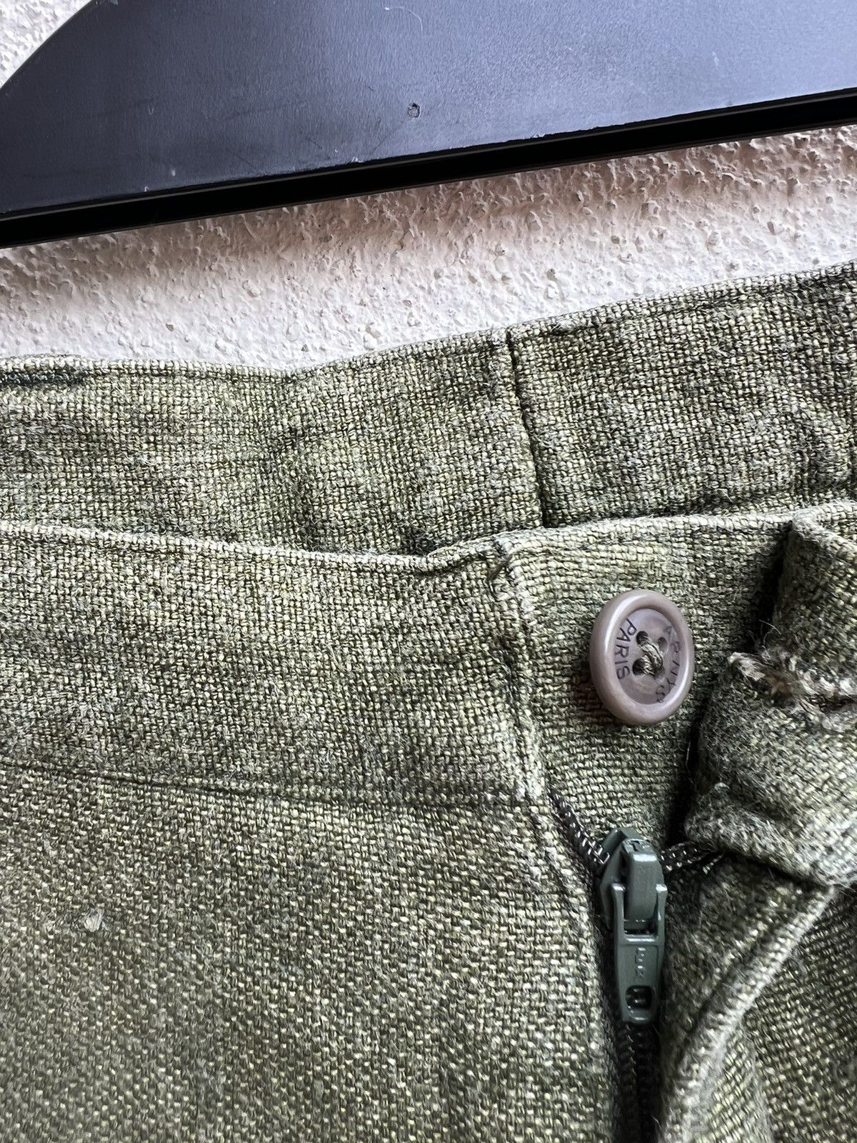 Designer 90s Arnys Paris Fade Olive Green 100% Linen Short Pant Size US 31 - 10 Thumbnail