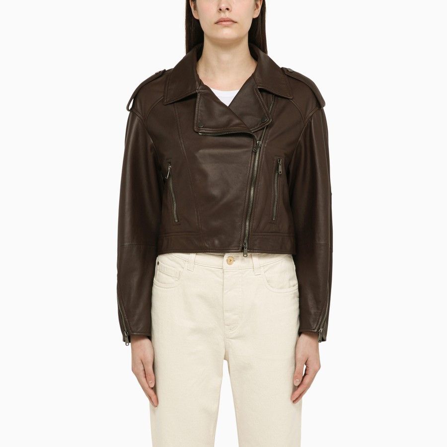 Brunello Cucinelli o1d2blof0824 Leather Jacket in Dark Brown Size S / US 4 / IT 40 - 1 Thumbnail