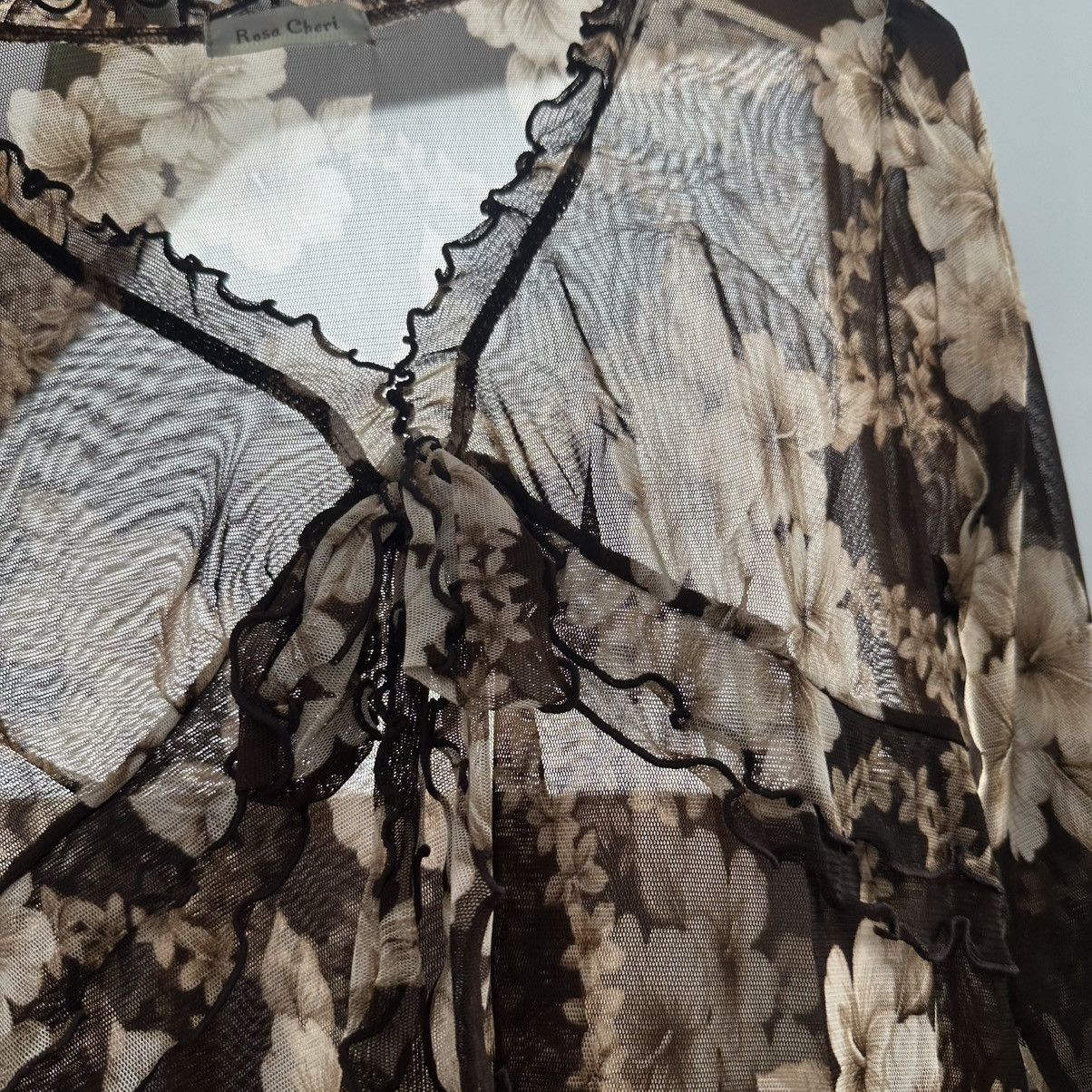 Vintage Vintage brown floral mesh cardigan Size ONE SIZE - 7 Thumbnail