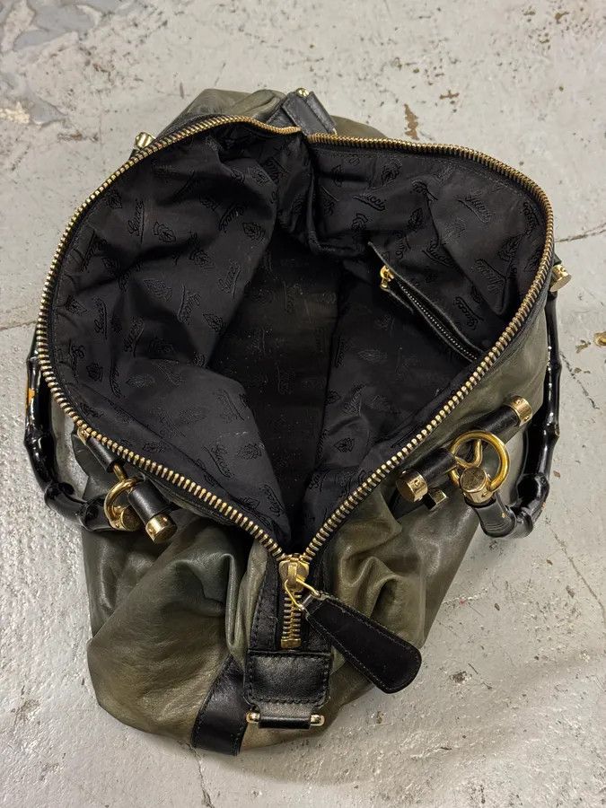 Gucci 2000s Gucci Dark Green & Black Eroded Bamboo Handle Bag Size ONE SIZE - 14 Thumbnail