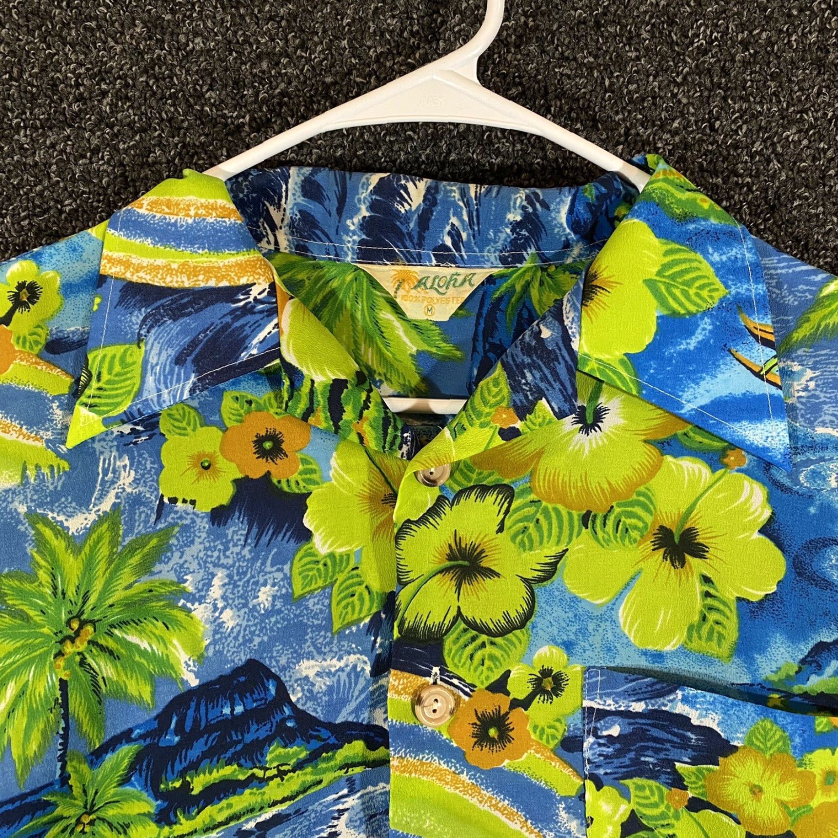 ALOHAS VINTAGE Aloha Shirt Mens Medium Blue Green Floral Button-Up Short Sleeve Wave Print S/S Size US M / EU 48-50 / 2 - 2 Thumbnail