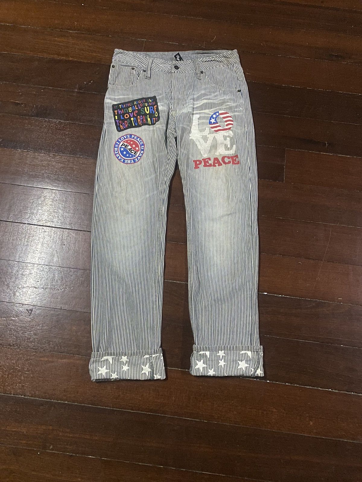 If Six Was Nine FIRE 🔥 CLONE Hickory I LOVE PEACE ☮️ SURF Japan Denim Jeans Size US 34 / EU 50 - 5 Thumbnail