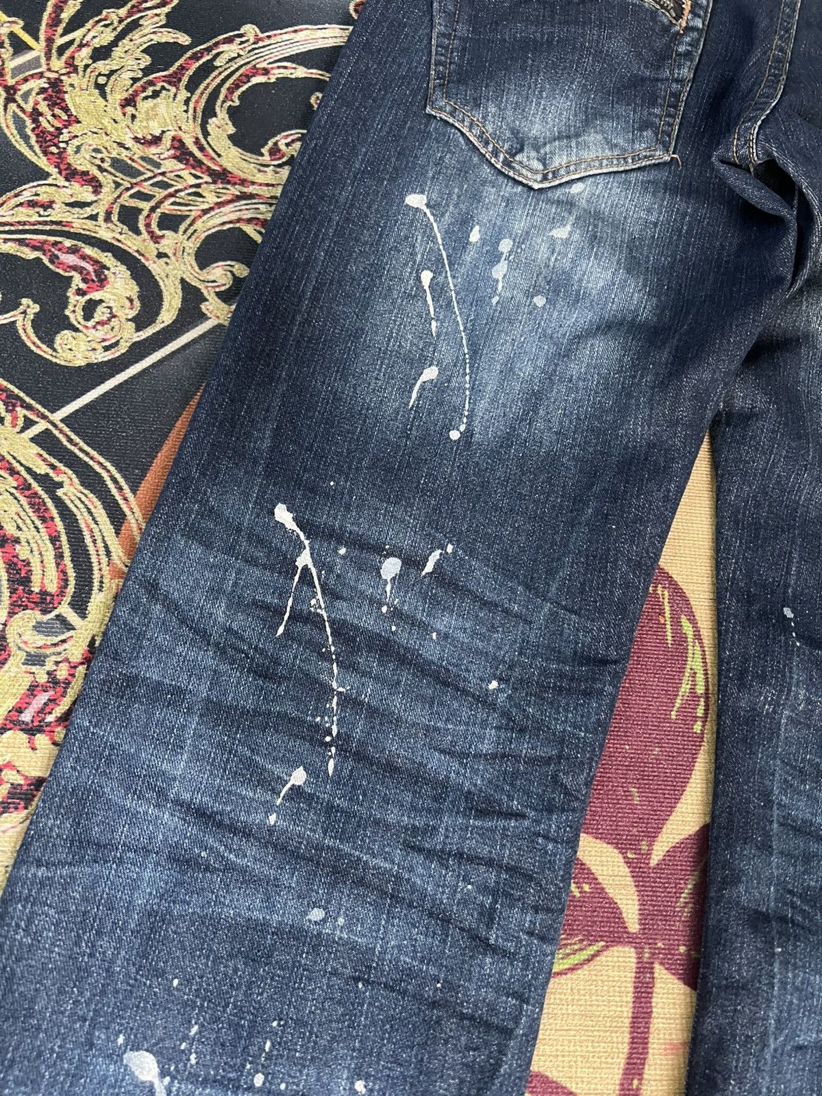 Japanese Brand VINTAGE ROOT THREE STYLE DISTRESSED PAINTER JEANS Size US 33 - 14 Thumbnail