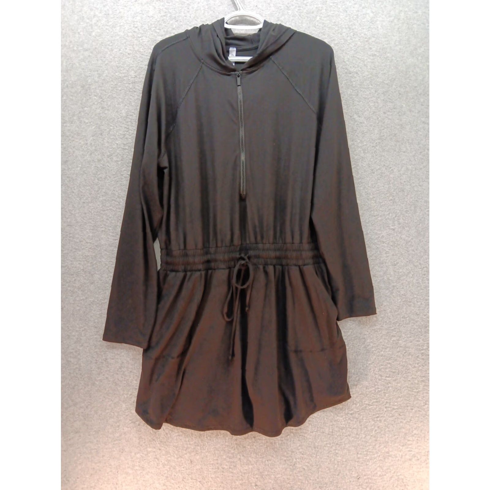 Vintage Rae Mode Women's Romper Hoodie Dress 2XL Black Long Sleeve Zipper Elastic Waist Drawstring Size XXL / US 16-18 / IT 52-54 - 2 Thumbnail