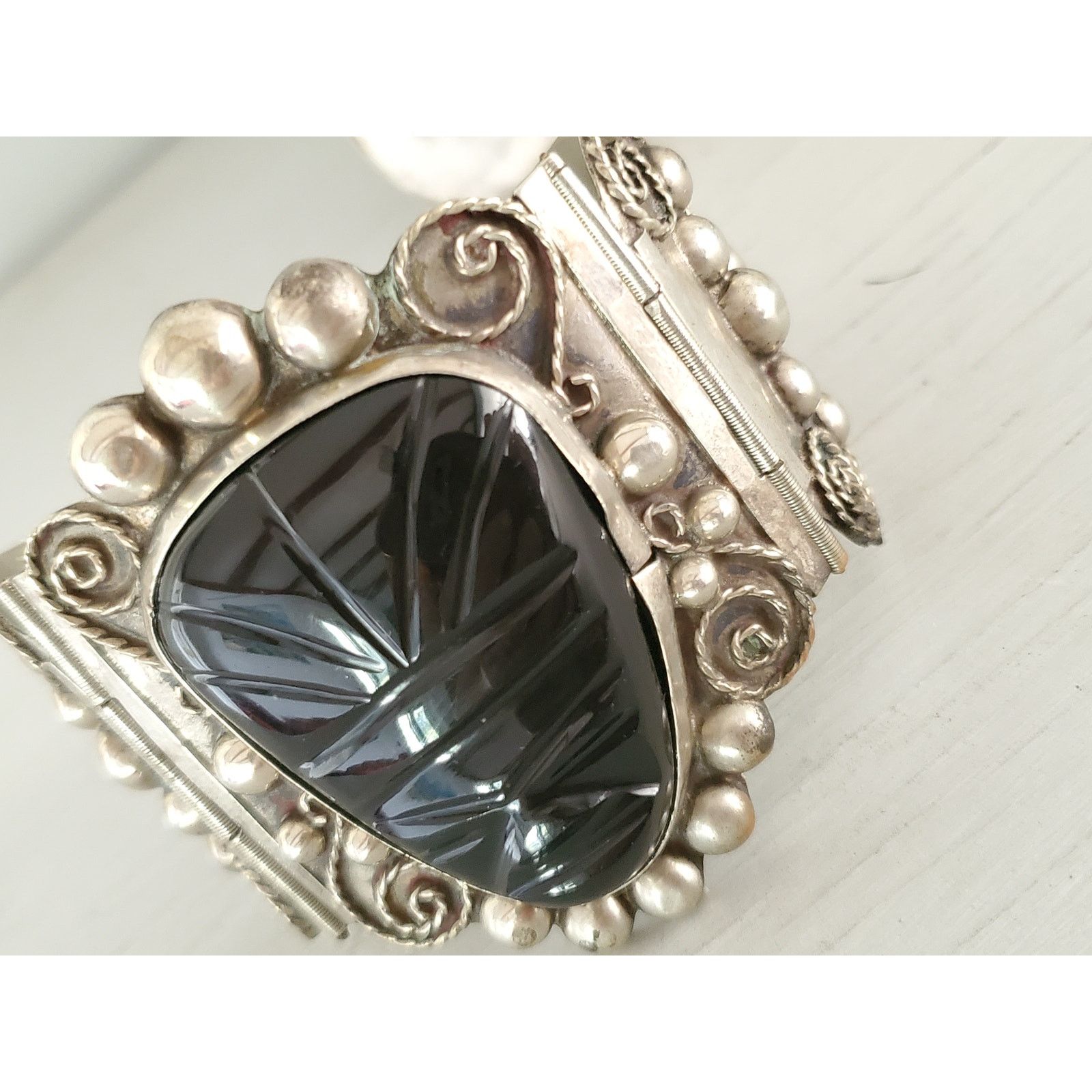 Other Vintage Large Silver Panel Onyx Mexico Panel Bracelet Size ONE SIZE - 5 Thumbnail