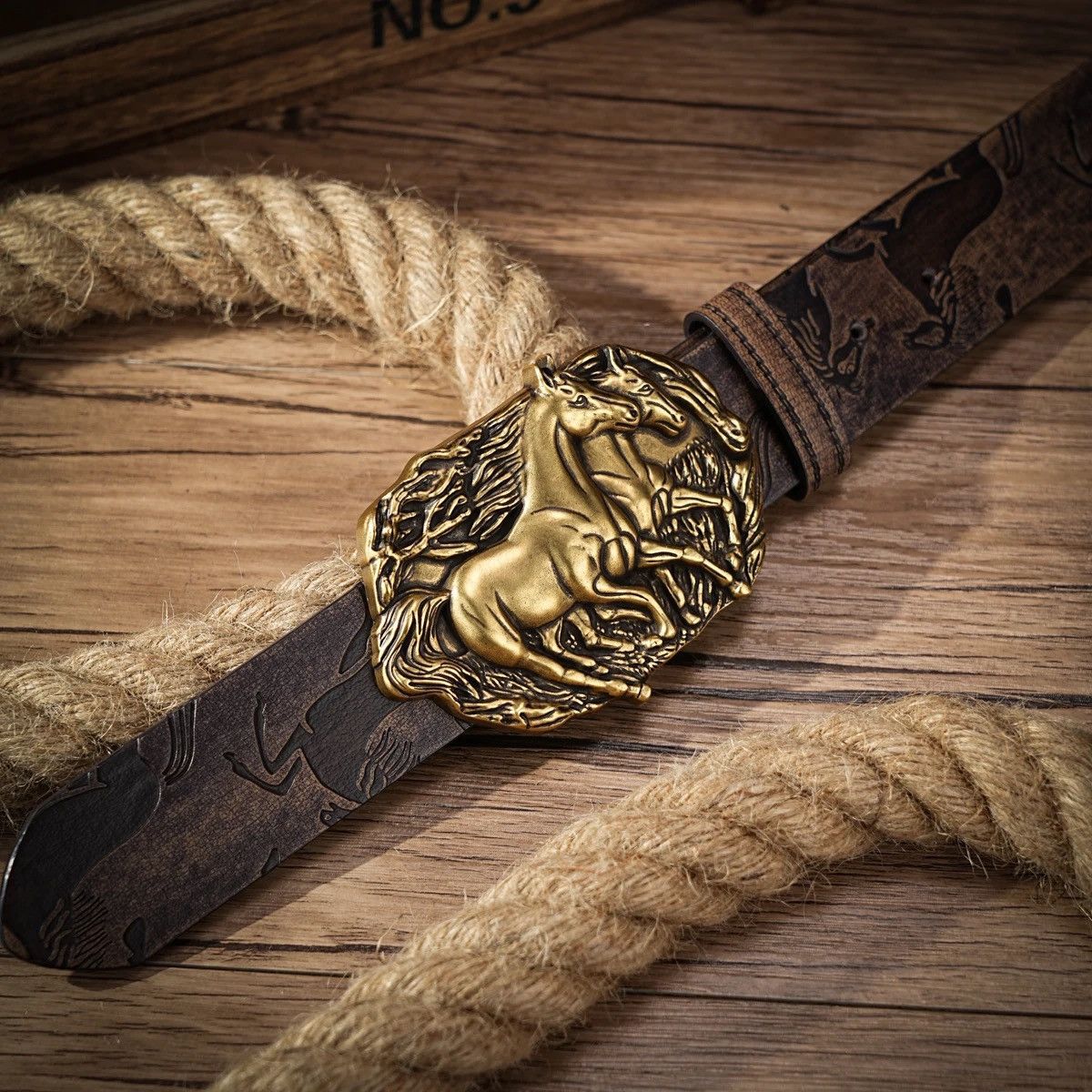 Japanese Brand × Leather Brown Double Horses Buck Belt Size ONE SIZE - 2 Thumbnail