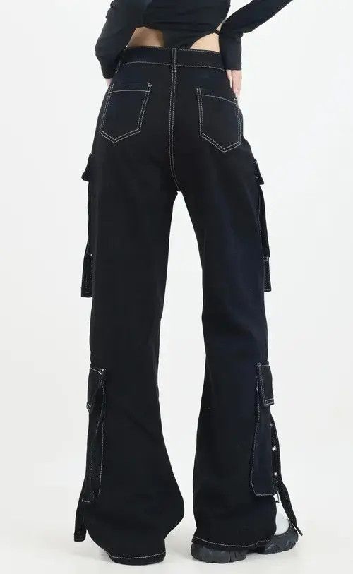Designer Unisex Cargo Patchwork Baggy Jeans Size US 29 - 6 Thumbnail