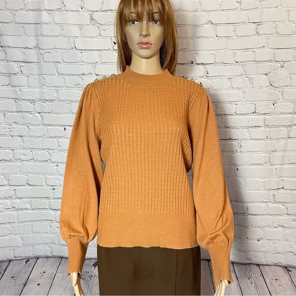Adrianna Papell New Adrianna Papell Cable Knit Puff Sleeve Shoulder Button Size L / US 10 / IT 46 - 1 Thumbnail
