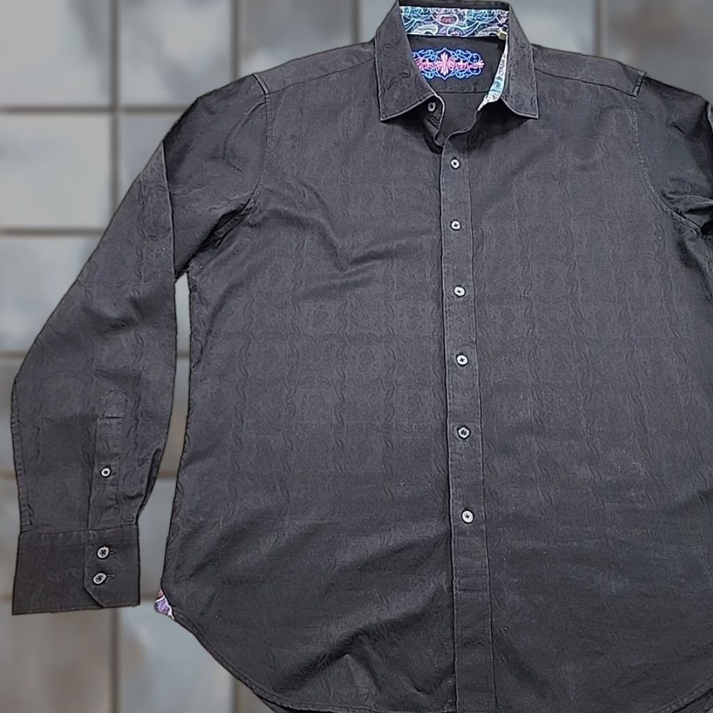 Robert Graham Robert Graham Shirt Mens XL Paisley Black Ghost Floral Art Flip Cuff Classic Fit Button-Up Size US XL / EU 56 / 4 - 1 Thumbnail
