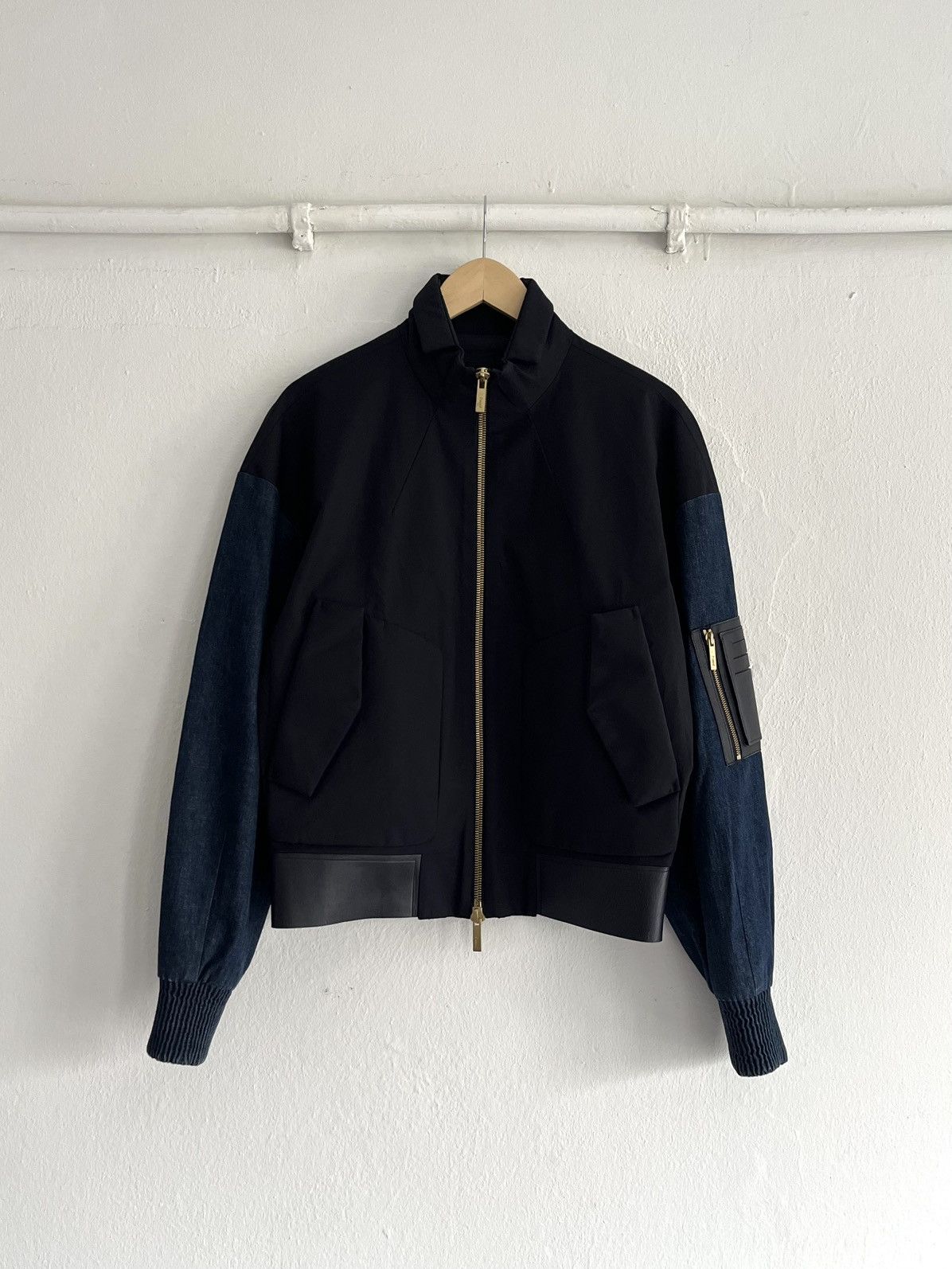 Juun.J Juun.J Leather Accented Navy Bomber Jacket Avant Garde Size US S / EU 44-46 / 1 - 1 Thumbnail