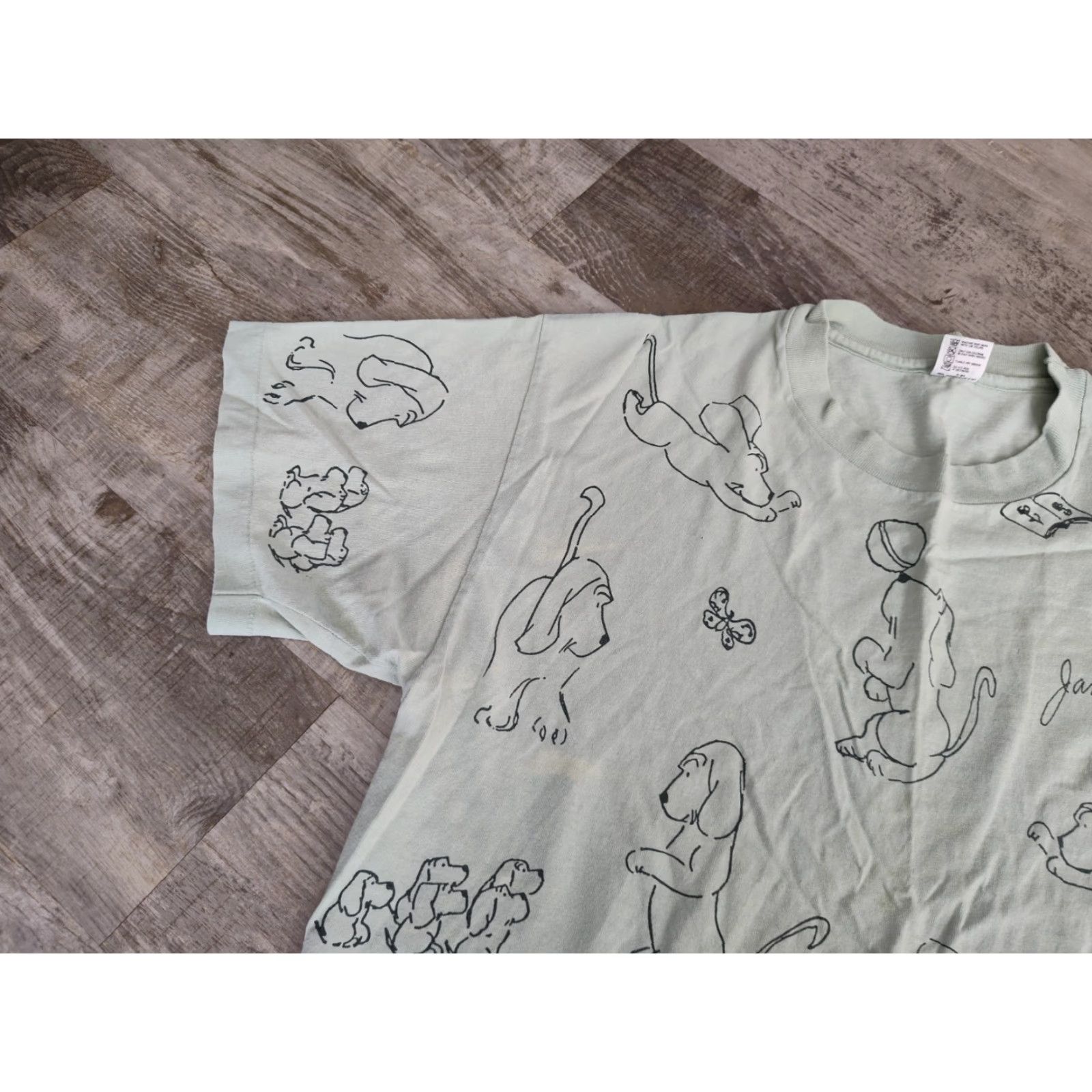 Anvil VINTAGE 90s James Thurber Dog Art Cartoon T-Shirt Mens XL Green All Over Print Cotton Summer Wear Size US XL / EU 56 / 4 - 4 Thumbnail