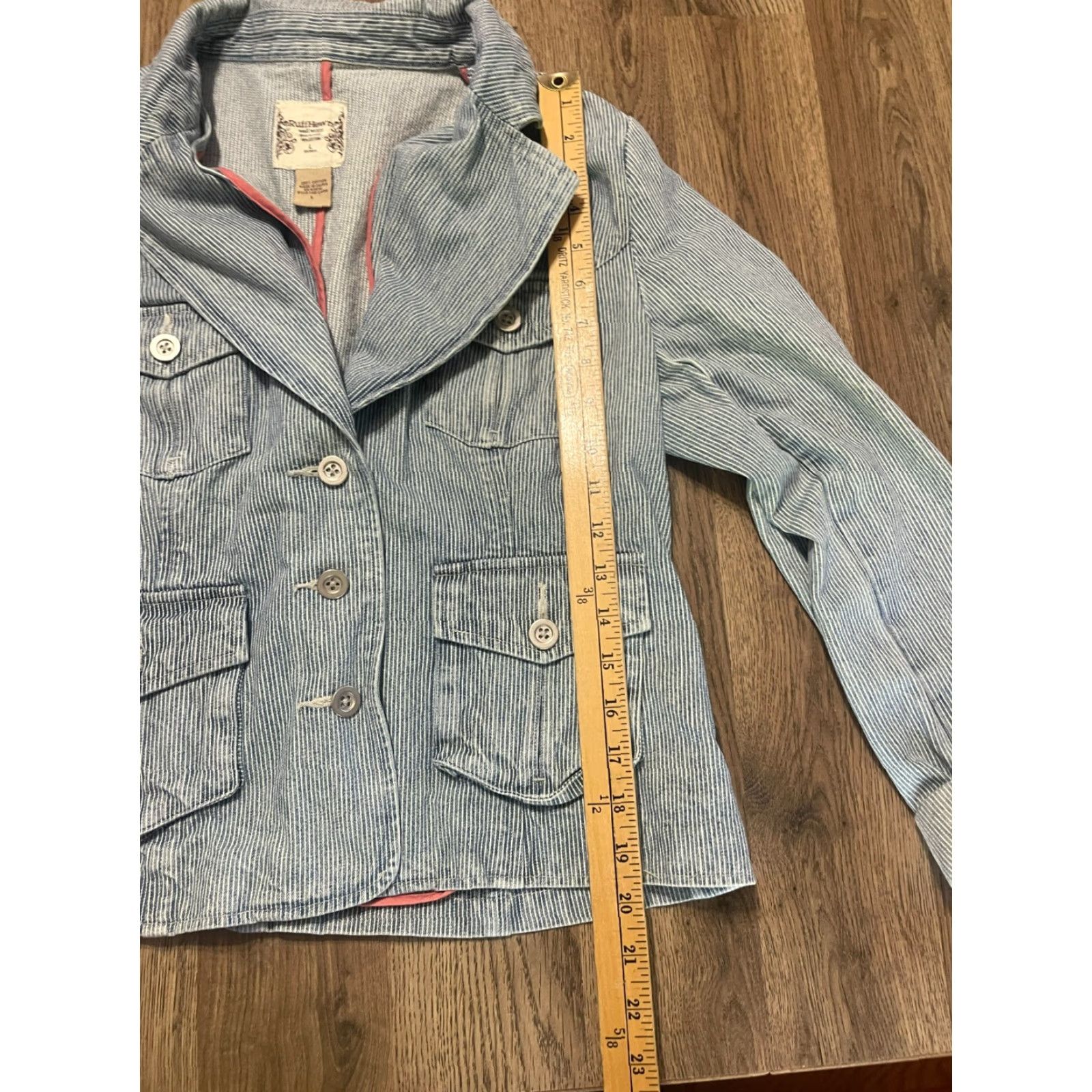 Vintage Ruff Hewn Jacket Women's Large Blue Striped Buttons Up Pockets Casual Fall Spring Summer Cotton Blend Size L / US 10 / IT 46 - 5 Thumbnail