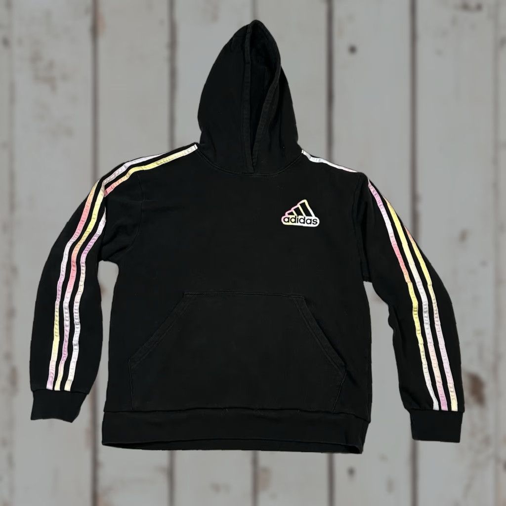Adidas Adidas Hoodie Women's XL Pullover Crew Neck Raglan Sleeve Multicolor Pink Yellow Strips Sweatshirt Sports Classic Outdoor Size XL / US 12-14 / IT 48-50 - 1 Thumbnail