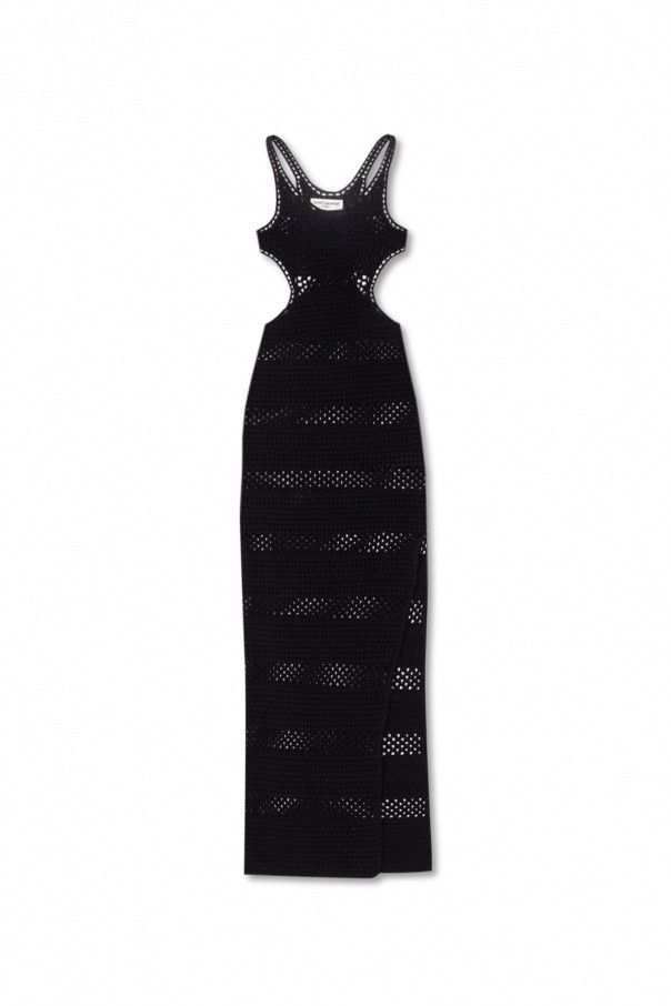image of Saint Laurent Paris Oc11Z10524 Long Cut-Out Dress In Striped Crochet In Black, Women's (Size Small)