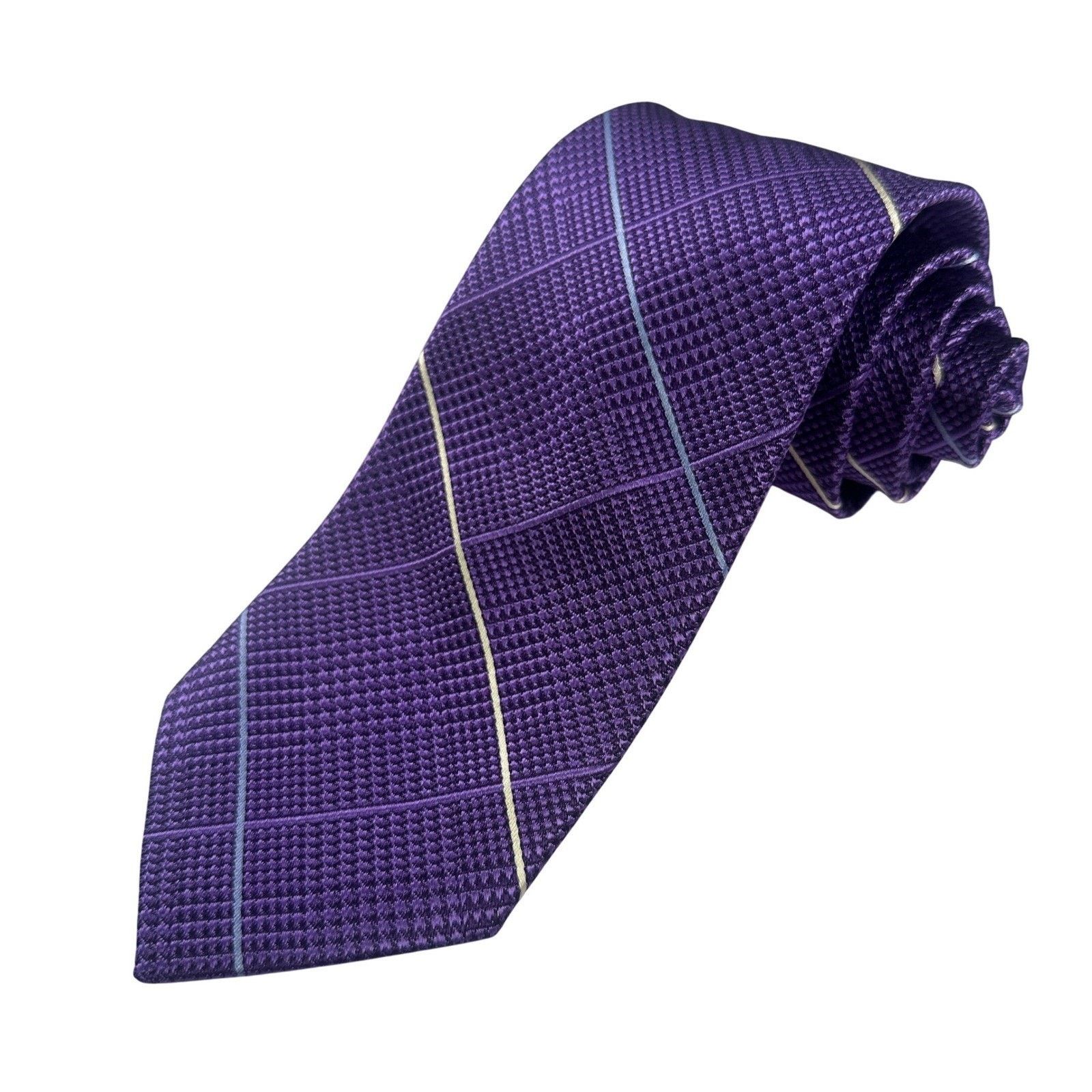 Paul Fredrick Paul Fredrick Purple Grid Pattern Silk Tie Hand Made NWT Size ONE SIZE - 2 Thumbnail