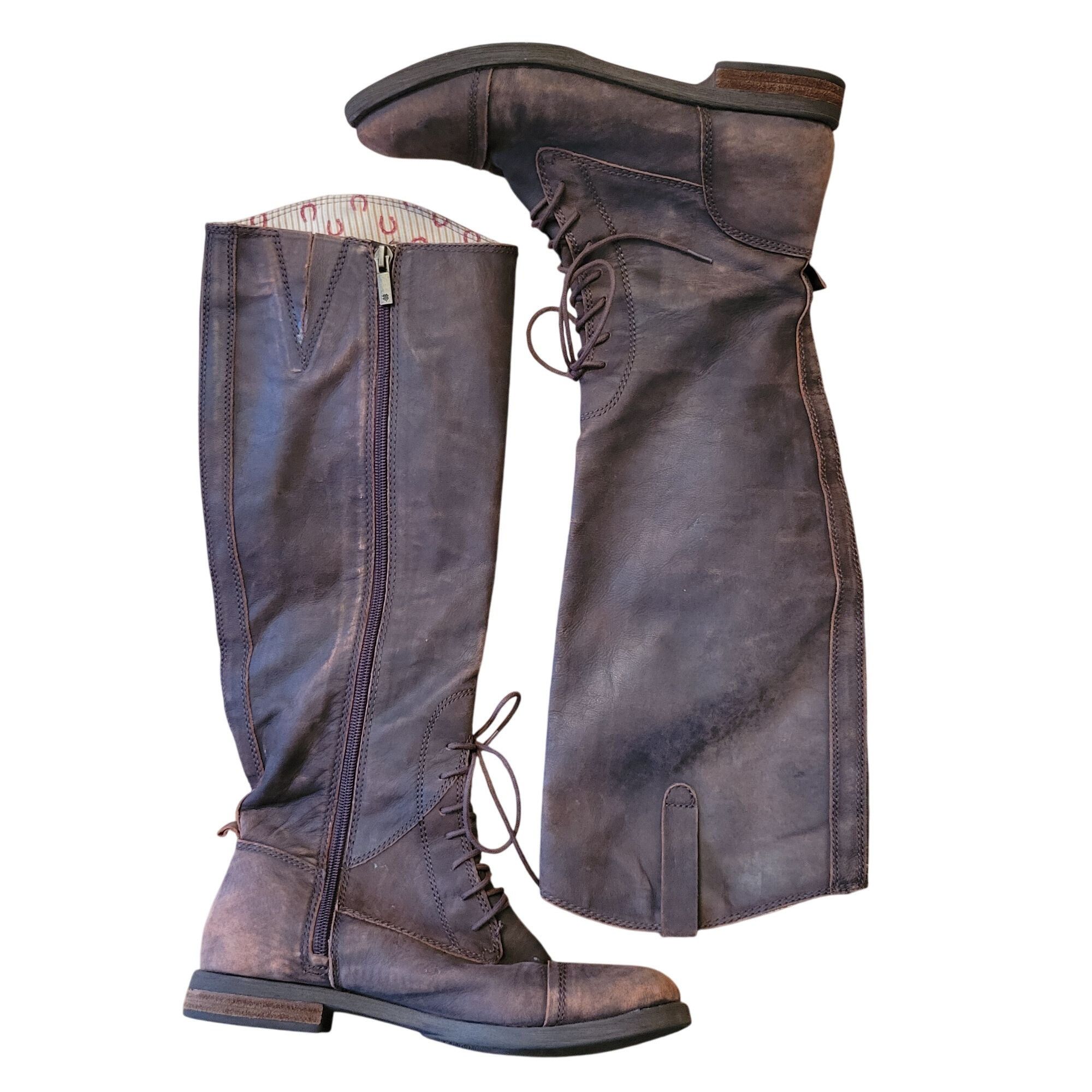 Lucky Brand RIA Tall Brown Leather Field Riding Boots Lace U