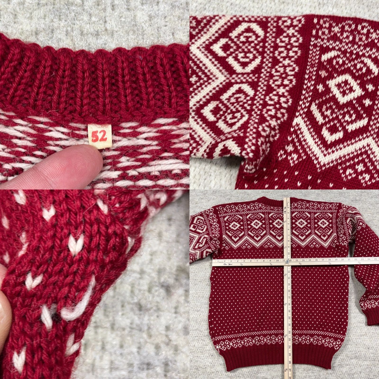 Vintage VINTAGE Grandpa Sweater Men L Red Wool Knit Nordic Birdseye Rib Crew Neck Pullover Geometric 90s Classic Logo Size US L / EU 52-54 / 3 - 8 Thumbnail