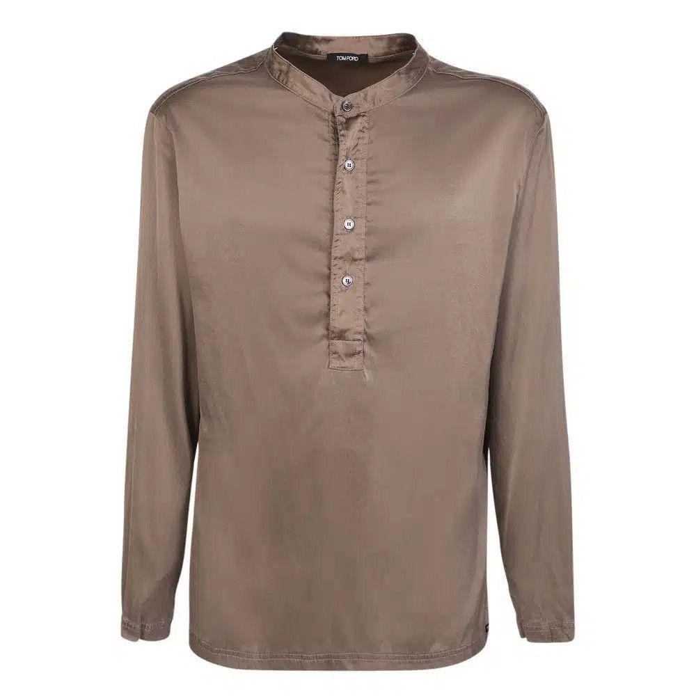 Tom Ford o1loc1c0326 IST4H16 Silk Henley Shirt in Brown Size US XXL / EU 58 / 5 - 1 Preview