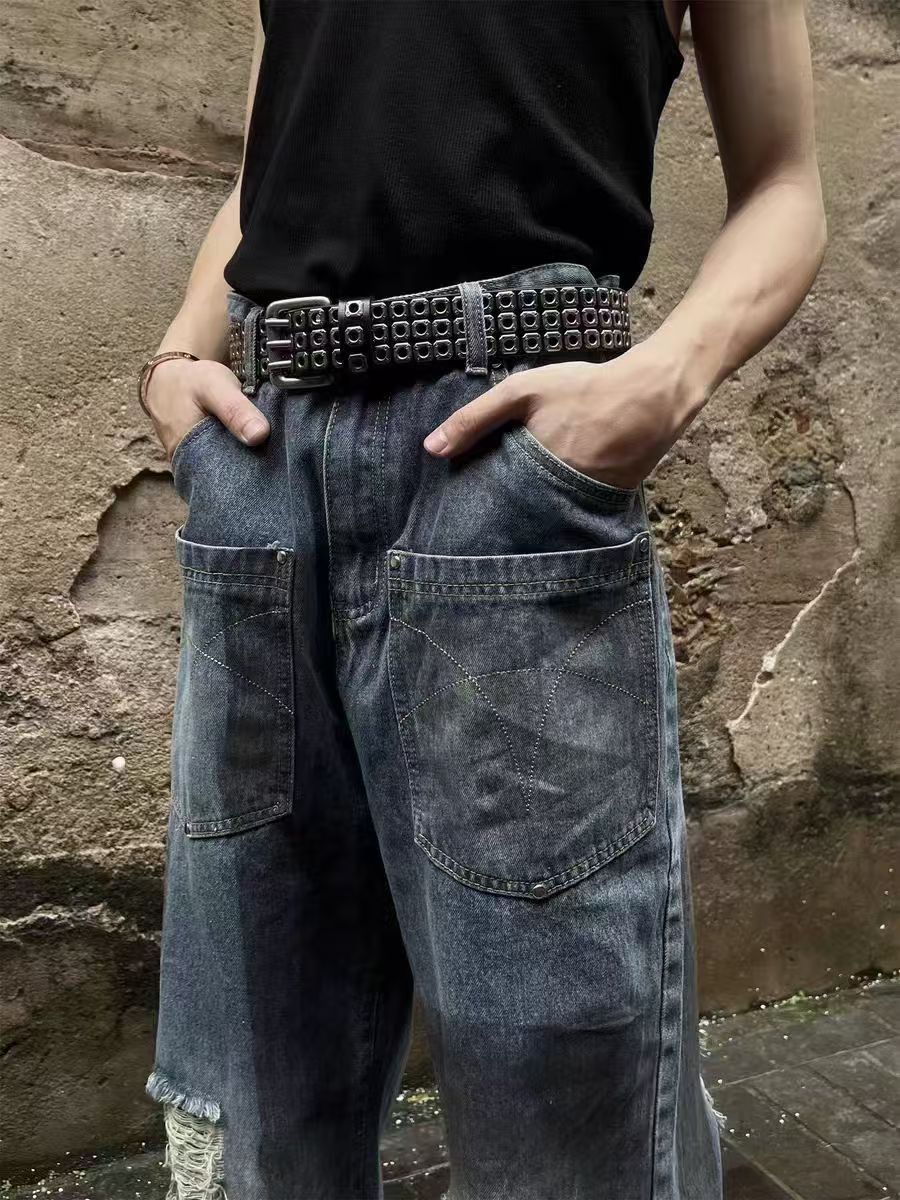 Japanese Brand × Jean Dirty Blue Destroyed Reverse Pocket Washed Ripped Jeans Size US 32 / EU 48 - 4 Thumbnail