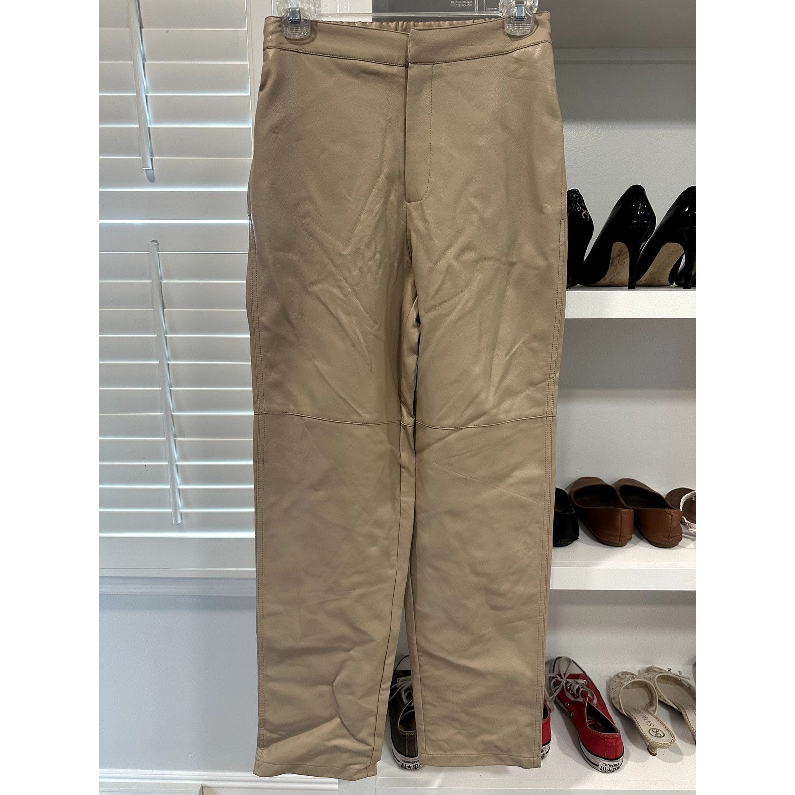 Other Wayf Women's Tan Beige Faue Leather High Rise Pants XS NWT Size 26" / US 2 / IT 38 - 2 Thumbnail