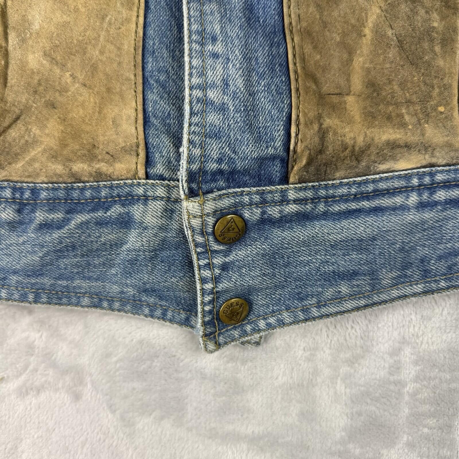 Guess VTG Guess Georges Marciano Denim Jacket Leather Patchwork L Size US L / EU 52-54 / 3 - 8 Thumbnail
