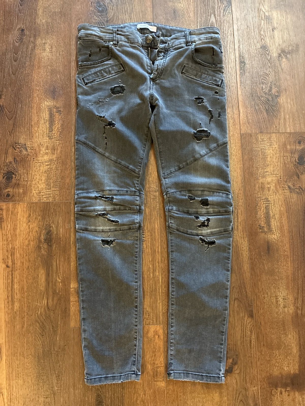 Pierre Balmain Pierre Balmain Leather Repaired Biker Denim Size US 29 - 1 Thumbnail